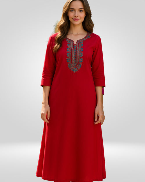Amaira-Red-Rayon-Embroidered-Kurta-Womens-Ethnic-Wears