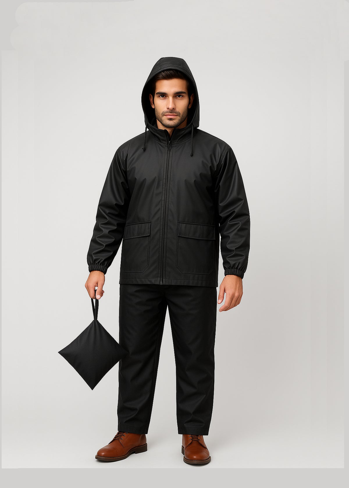 Men’s Black Waterproof Raincoat with Hood | Amaira Wears