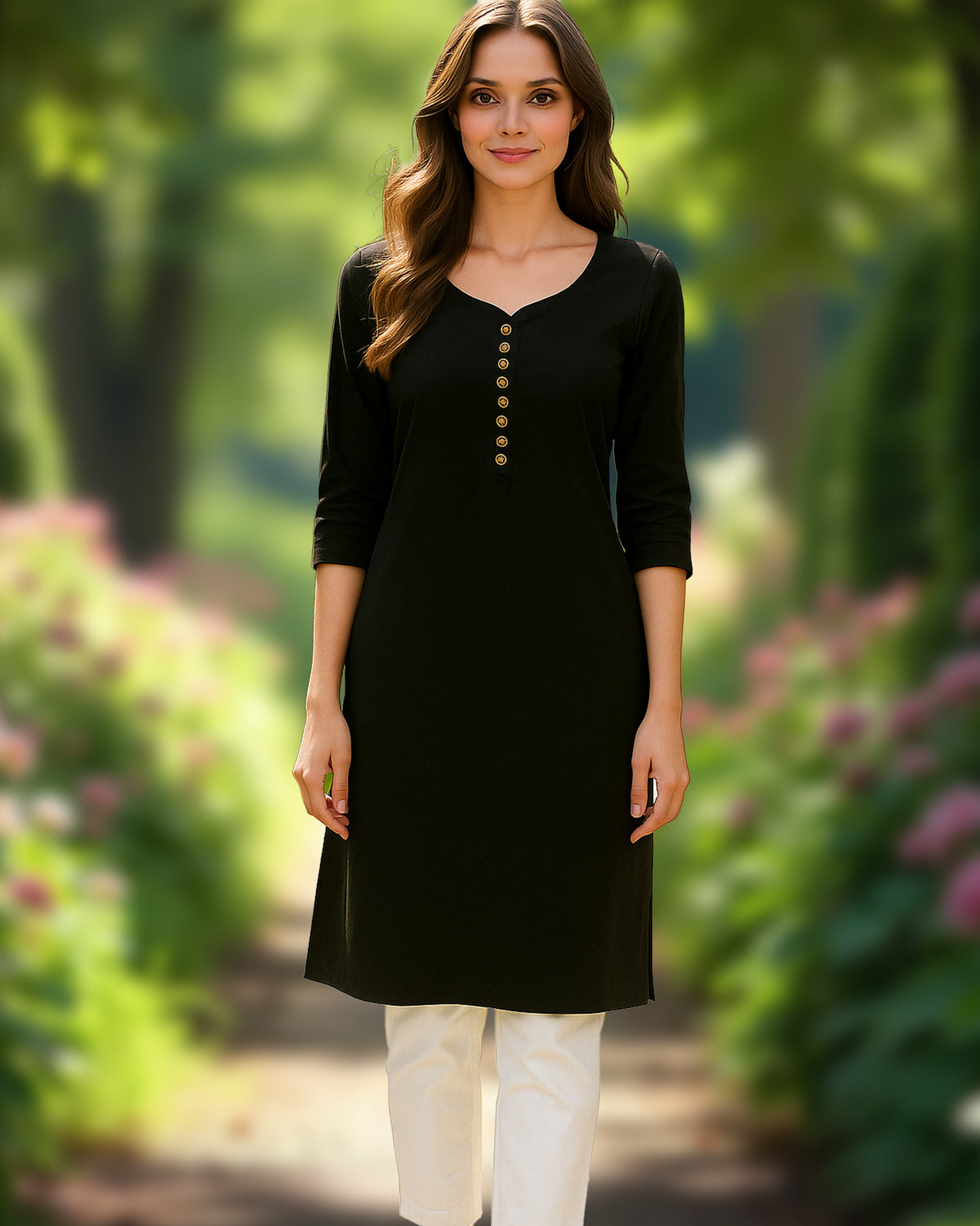 cotton-Black-kurta-gold-buttons-back-amaira-wear
